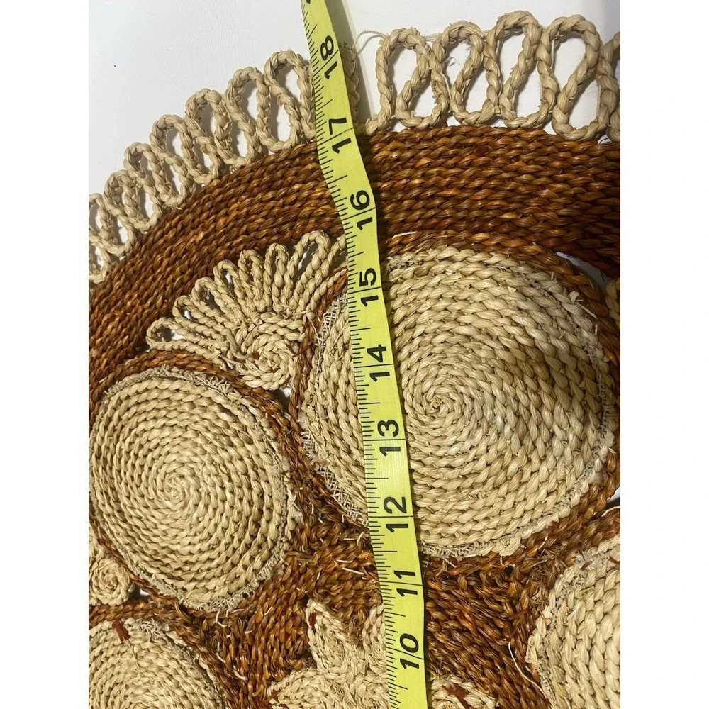 Woven Rattan Table Centerpiece 1970's MCM Needlepoint  Roses-As Is